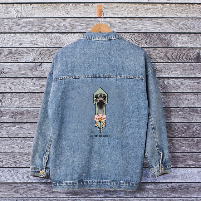 Ostrich Pink  Flowers Olive Green Art Deco  Denim Jacket (Creator Uploaded)