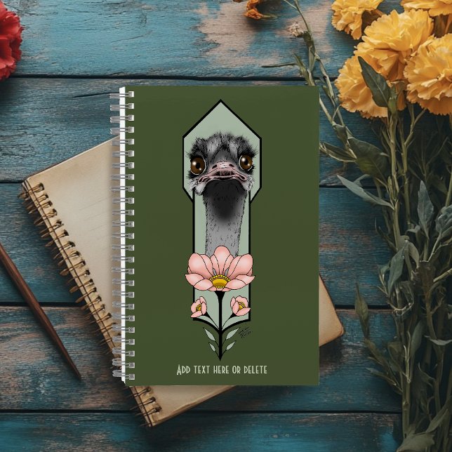 Ostrich Pink  Flowers Olive Green Art Deco  Notebook (Creator Uploaded)