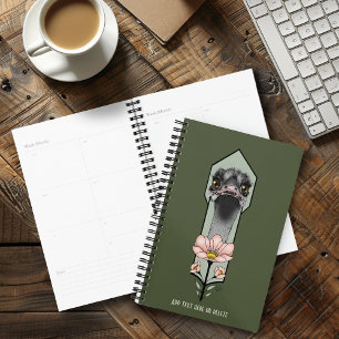 Ostrich Pink Flowers Olive Green Art Deco Planner