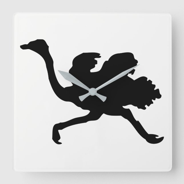 Ostrich Silhouette Square Wall Clock (Front)