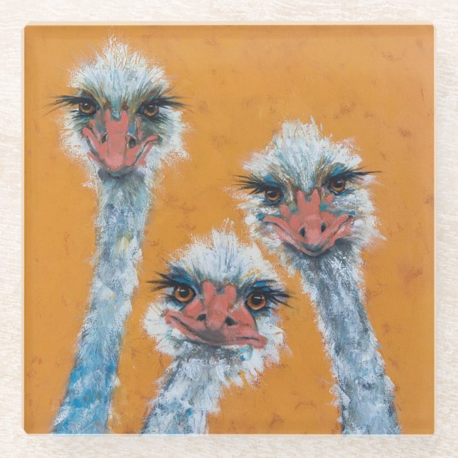 Ostrich Sisters Glass Coaster (Front)