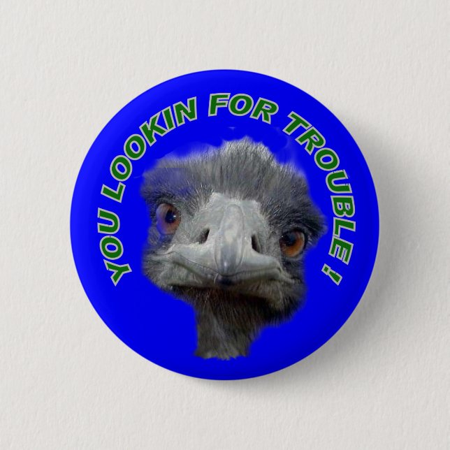 Ostrich trouble 6 cm round badge (Front)