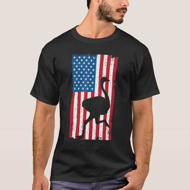 Ostrich Usa Flag America Animal  Flightless Bird T-Shirt (Front)