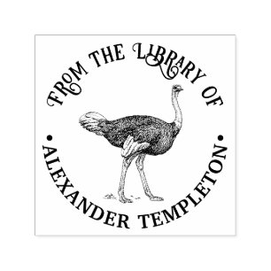 Ostrich Vintage Drawing Library Book Name Self-inking Stamp