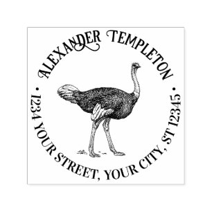 Ostrich Vintage Drawing Name Return Address Self-inking Stamp