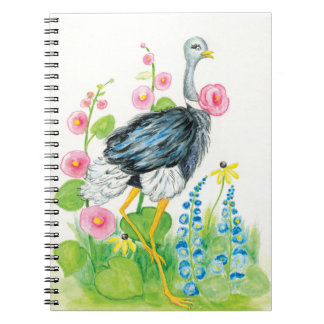 Ostrich watercolor rose notebook