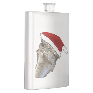 Ostrich Wearing Santa Hat Christmas Zoo Animal Hip Flask