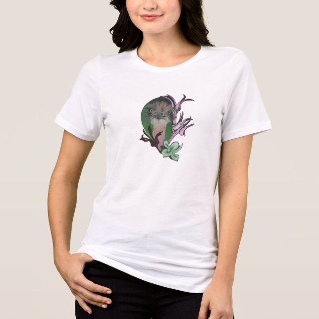 Ostrich with four plants  Tri-Blend shirt (Front)