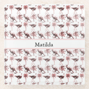 Ostriches and kangaroos, customisable glass coaster