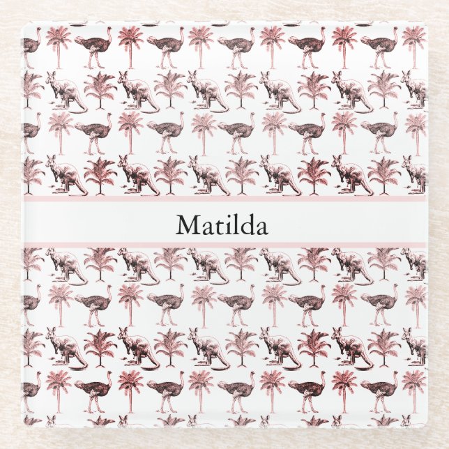 Ostriches and kangaroos, customisable  glass coaster (Front)