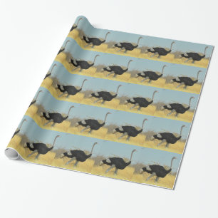 Ostrige out for a run wrapping paper