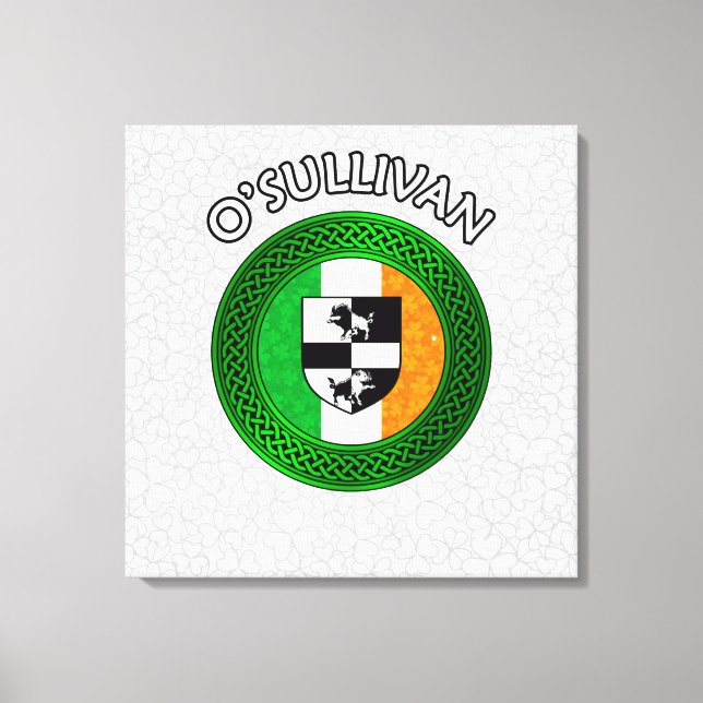 O'Sullivan Crest & Celtic Knot on Shamrock Canvas  Print (Front)
