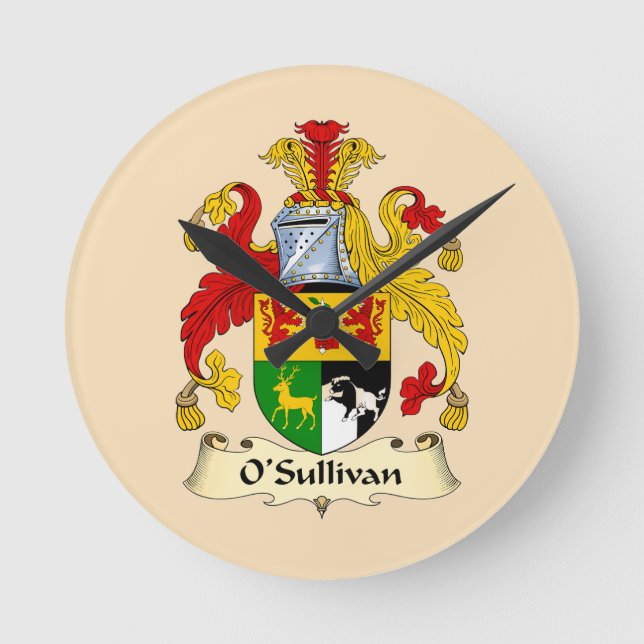 O'Sullivan Family Coat of Arms Round Clock (Front)