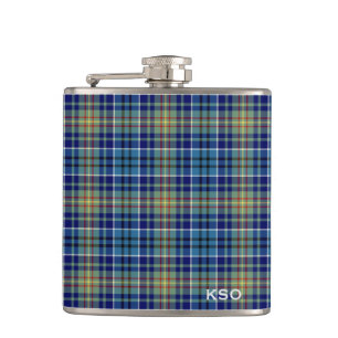 O'Sullivan Tartan Monogram Blue and Green Plaid Hip Flask