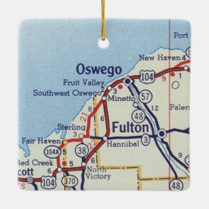 Oswego NY Vintage Map Ceramic Ornament