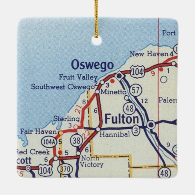 Oswego NY Vintage Map Ceramic Ornament (Back)