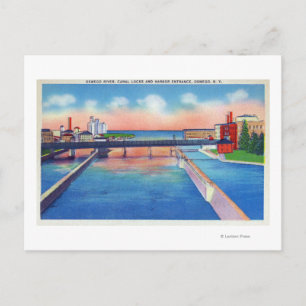 Oswego River View of Canal Locks & Harbour Postcard