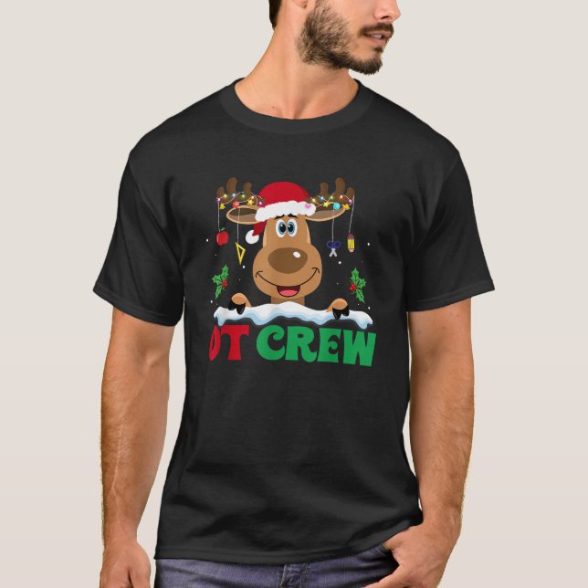 OT Crew Reindeer Santa Hat Funny Christmas Family  T-Shirt (Front)