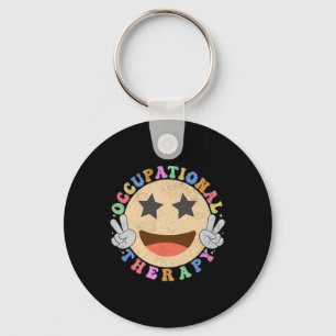 Ot Occupational Therapy Hippie Smile Face Flowers  Key Ring