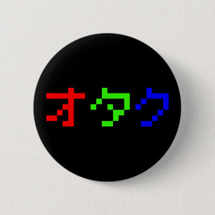 OTAKU 8 Bit Pixel Japanese Katakana 6 Cm Round Badge