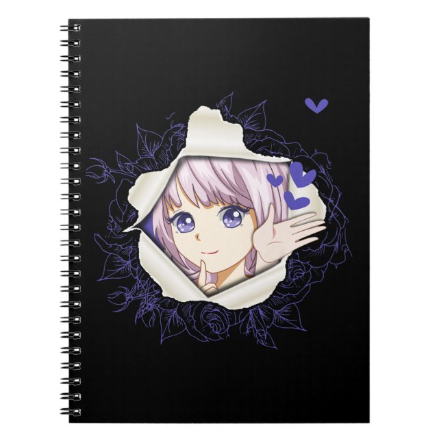 Otaku Anime Girl Kawaii Hearts Love Cute Manga Notebook (Front)