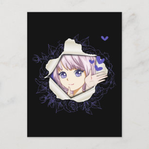 Otaku Anime Girl Kawaii Hearts Love Cute Manga Postcard