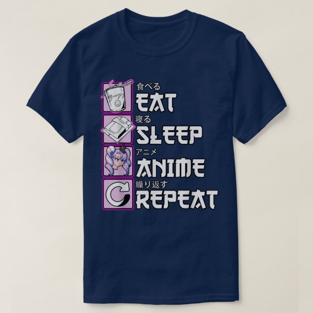Otaku Eat Sleep Anime Repeat Cute Manga Animes  T-Shirt (Design Front)