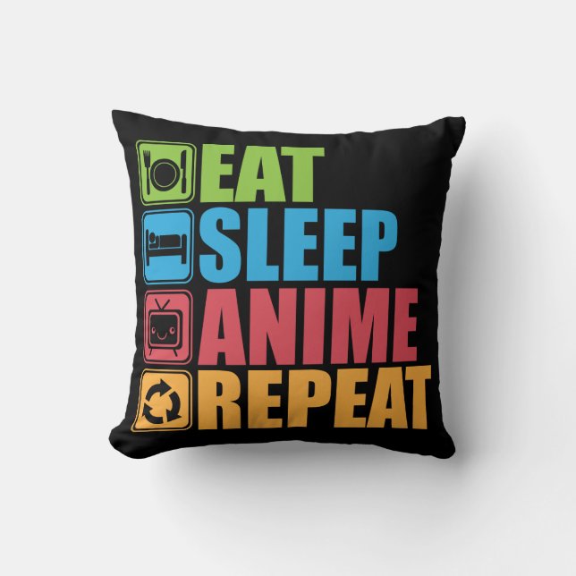 Otaku - Eat, Sleep, Anime, Repeat - Manga, Funny Cushion (Front)