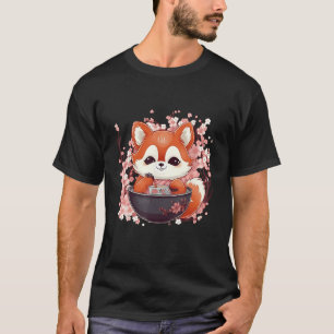 Otaku  Red Panda Eat Ramen Noodles Cherry Blossom  T-Shirt