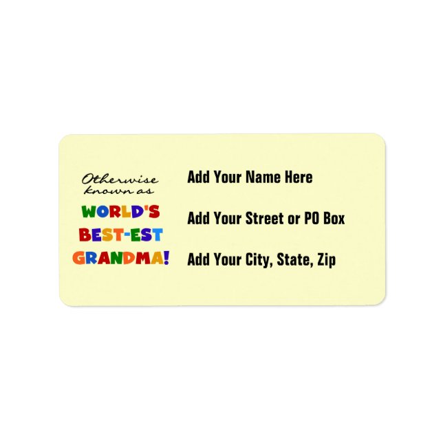 Otherwise Known as Best-est Grandma Gifts Label (Front)