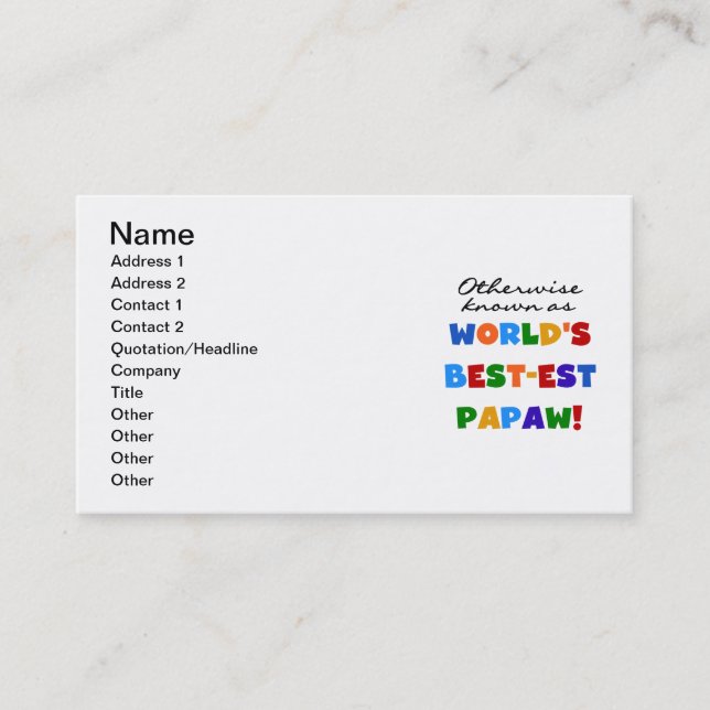 Otherwise Known Best-est Papaw T-shirts and Gifts Business Card (Front)