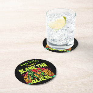 Otherworldly Aliens Watch Vibrant Sunset Round Paper Coaster