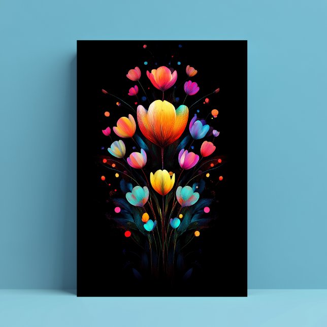 Otherworldly Glowing Wildflowers Rainbow on Black Postcard (Creator Uploaded)