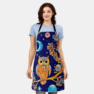Otherworldly Owl Art: Celestial Wonders Apron