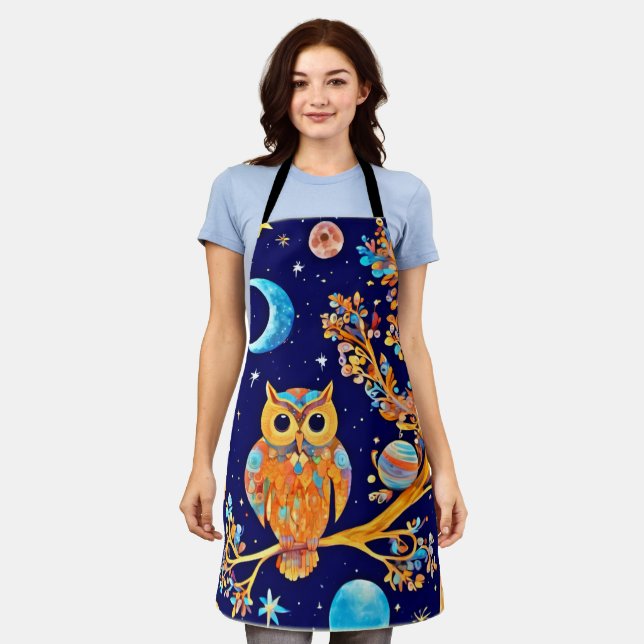 Otherworldly Owl Art: Celestial Wonders Apron (Worn)