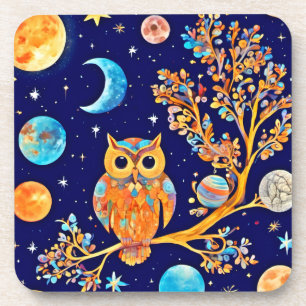 Otherworldly Owl Art: Celestial Wonders Coaster