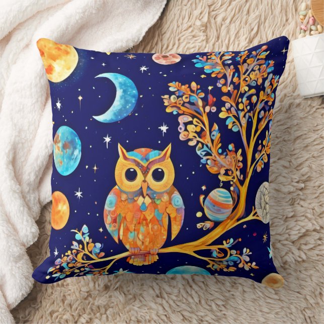 Otherworldly Owl Art: Celestial Wonders Cushion (Blanket)