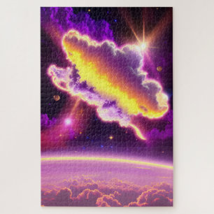 Otherworldly Purple and Yellow Nebula Cosmic Event Jigsaw Puzzle
