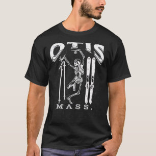 Otis Massachusetts Ski Skeleton White T-Shirt