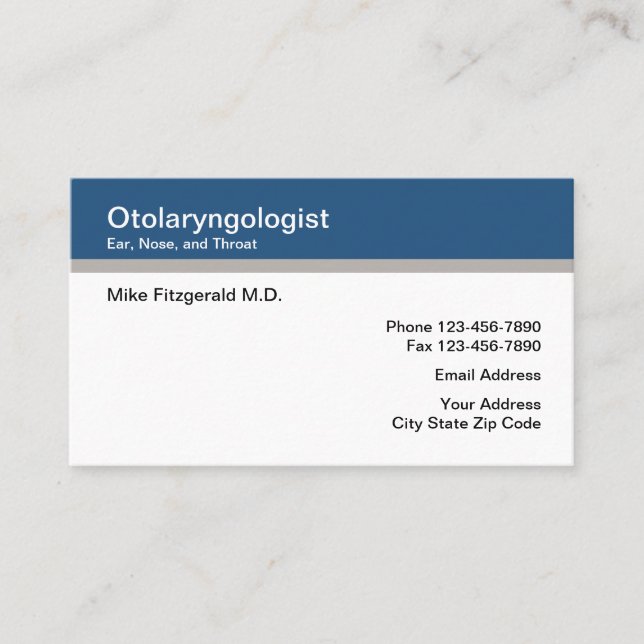 Otolaryngologist Ear Nose Throat Doctor Business Card (Front)
