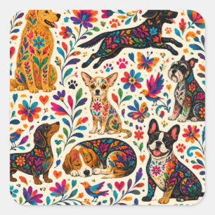 Otomi Art Dog Square Sticker