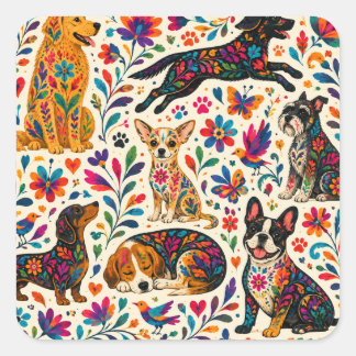 Otomi Art Dog Square Sticker