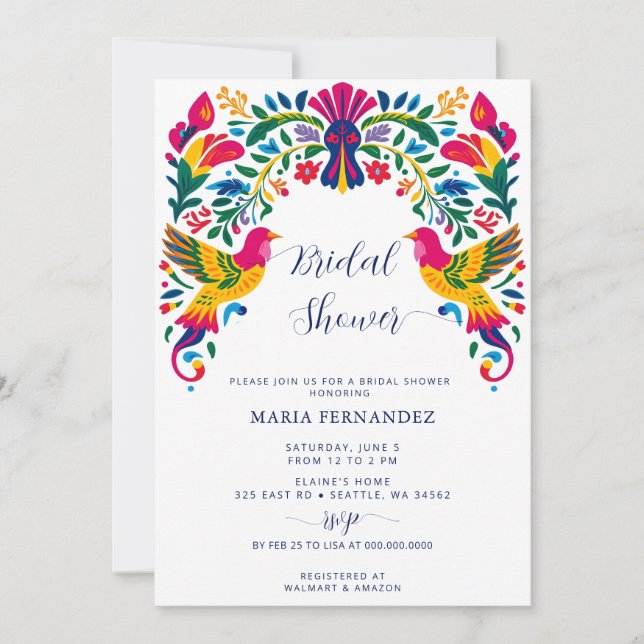 Otomi Birds Mexican Fiesta Bridal Shower Invitation (Front)
