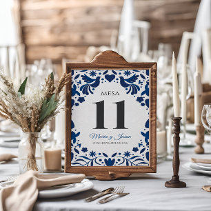 Otomi Blue Floral Elegant Fiesta Spanish Wedding Table Number