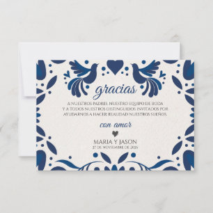 Otomi Blue Floral Elegant Fiesta Spanish Wedding Thank You Card