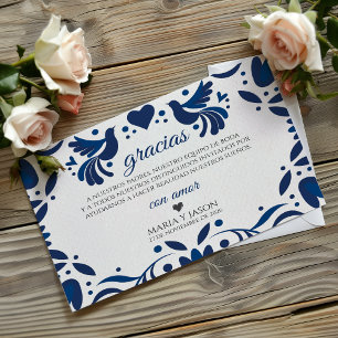 Otomi Blue Floral Elegant Fiesta Spanish Wedding Thank You Card