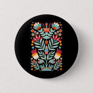 Otomi Flower Pattern Mexican Floral Art 6 Cm Round Badge