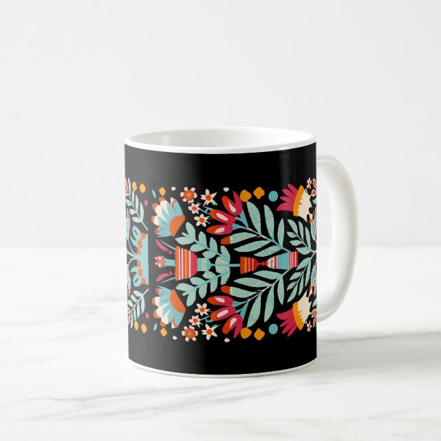 Otomi Flower Pattern Mexican Floral Art Coffee Mug (Front Right)