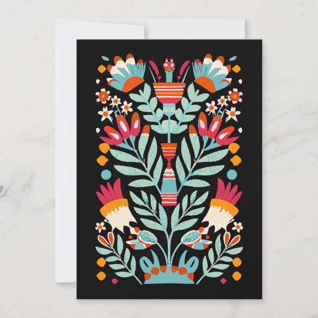 Otomi Flower Pattern Mexican Floral Art Invitation (Front)