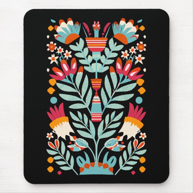 Otomi Flower Pattern Mexican Floral Art Mouse Mat (Front)